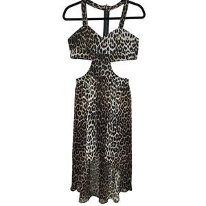 Xtaren Cheetah Print Strappy Hi-Low Open Side Sweetheart Neck Zip Back Dress S